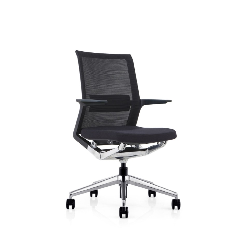Wing Boardroom Chair Polished Base with arms High Back Black Mesh