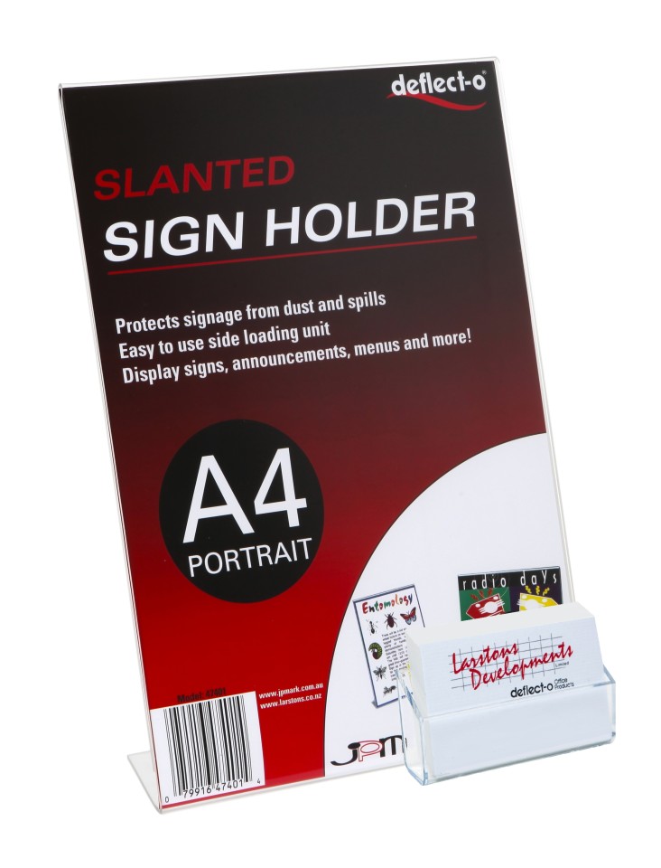 Deflecto Slanted Sign/menu Holder With Business Card Portrait A4