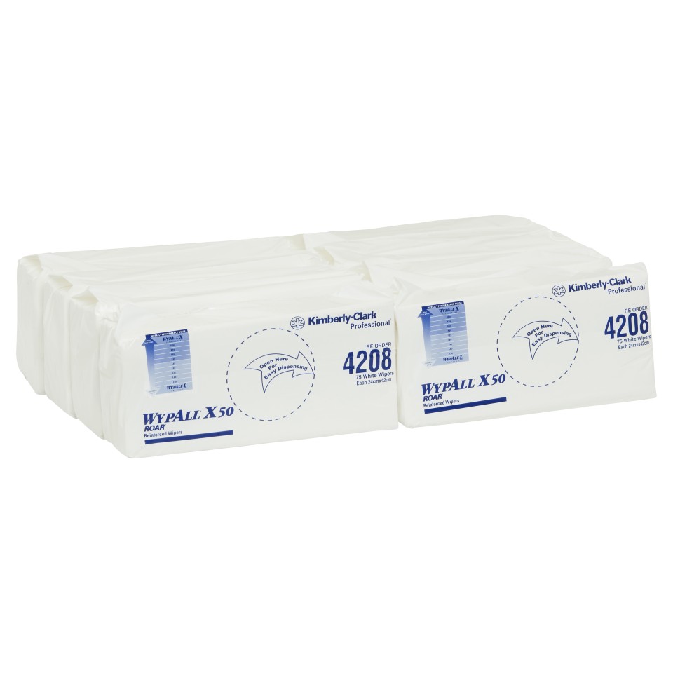 Wypall X50 Reinforced Wipers 4208 4 Ply 24cm x 42cm White Carton of 600