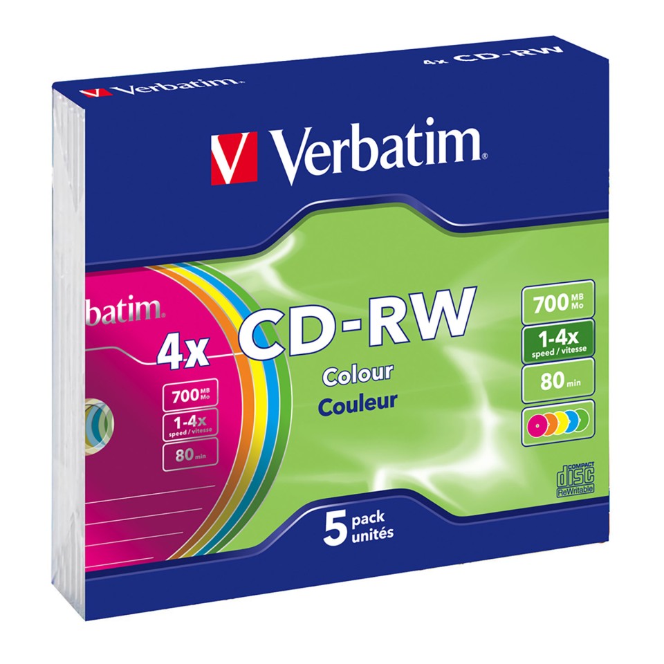 Verbatim CD-RW 700 MB 80 Min Jewel Case Colour 5Pk