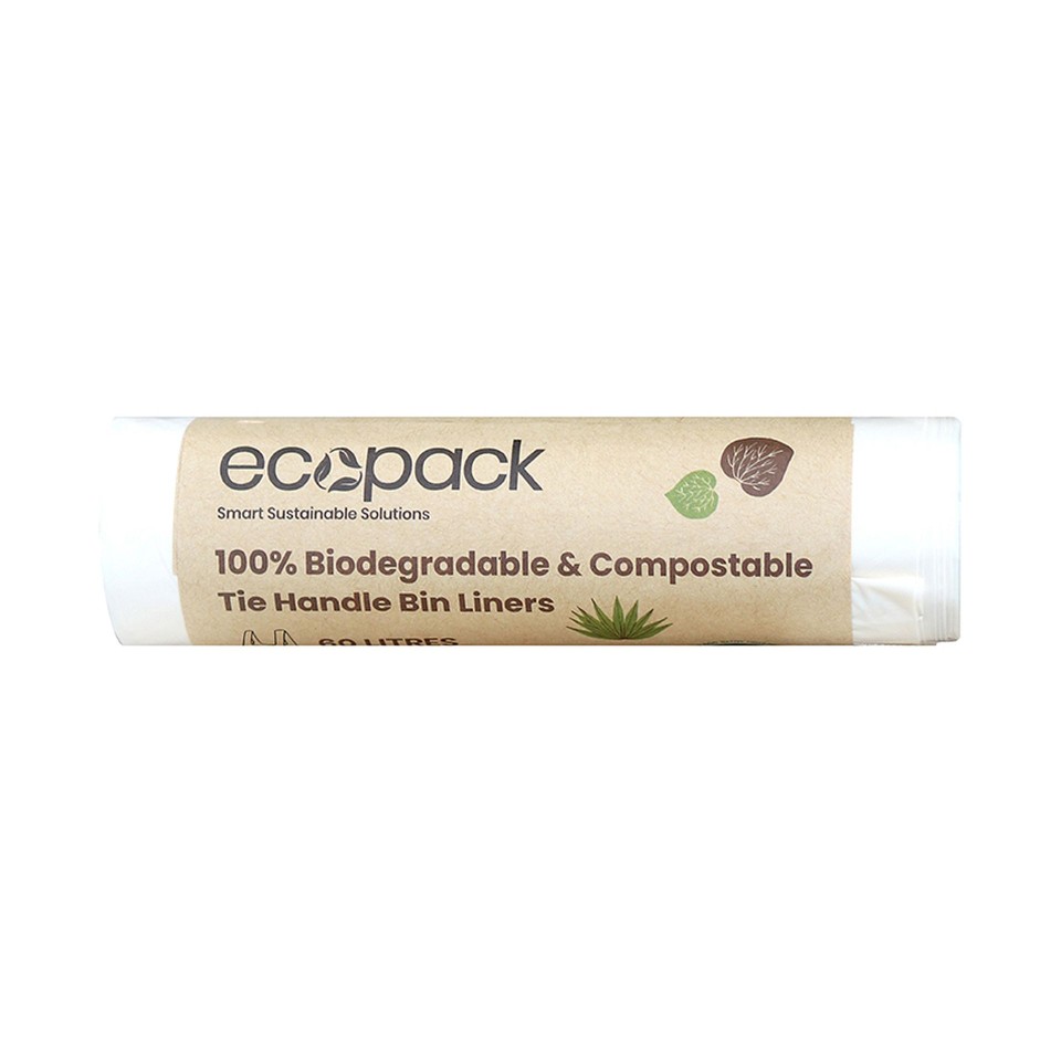 Eco Pack Compostable Kitchen Tidy Liner 5 liners per roll 60L White Carton of 30