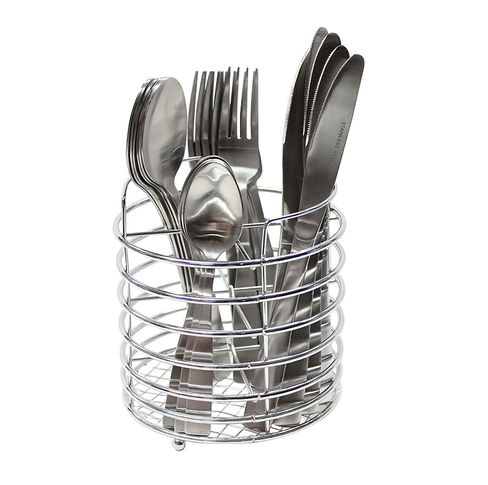 Connoisseur Cutlery Set Satin With Chrome Wire Caddy Stainless Steel Pack 24