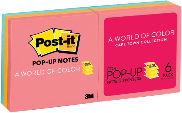 Post-it Self-Adhesive Notes R330-AN Poptimistic/Cape Town Pop-Up 76x76mm Assorted Colours Pack 6
