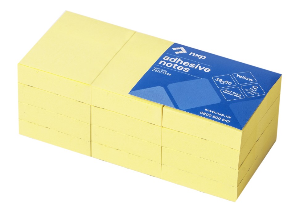 NXP Self Adhesive Notes Removable 38 x 50mm Yellow Pack 12