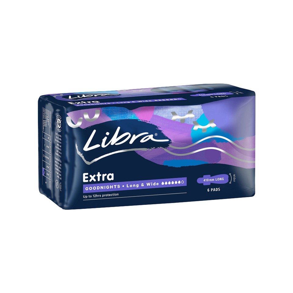 Libra Extra Goodnights Long And Wide Pads With Wings 6x6pk