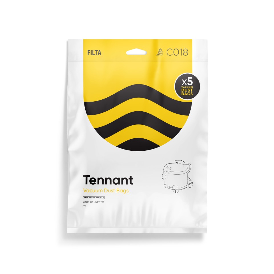 Tennant 3400 Canister Vacuum Cleaner Bags Brown 20045 Pack of 5