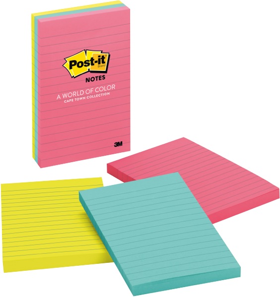 Post-it Self Adhesive Notes 660-3AN Poptimistic Lined 101 x 152mm Poptimistic/Cape Town Pack 3