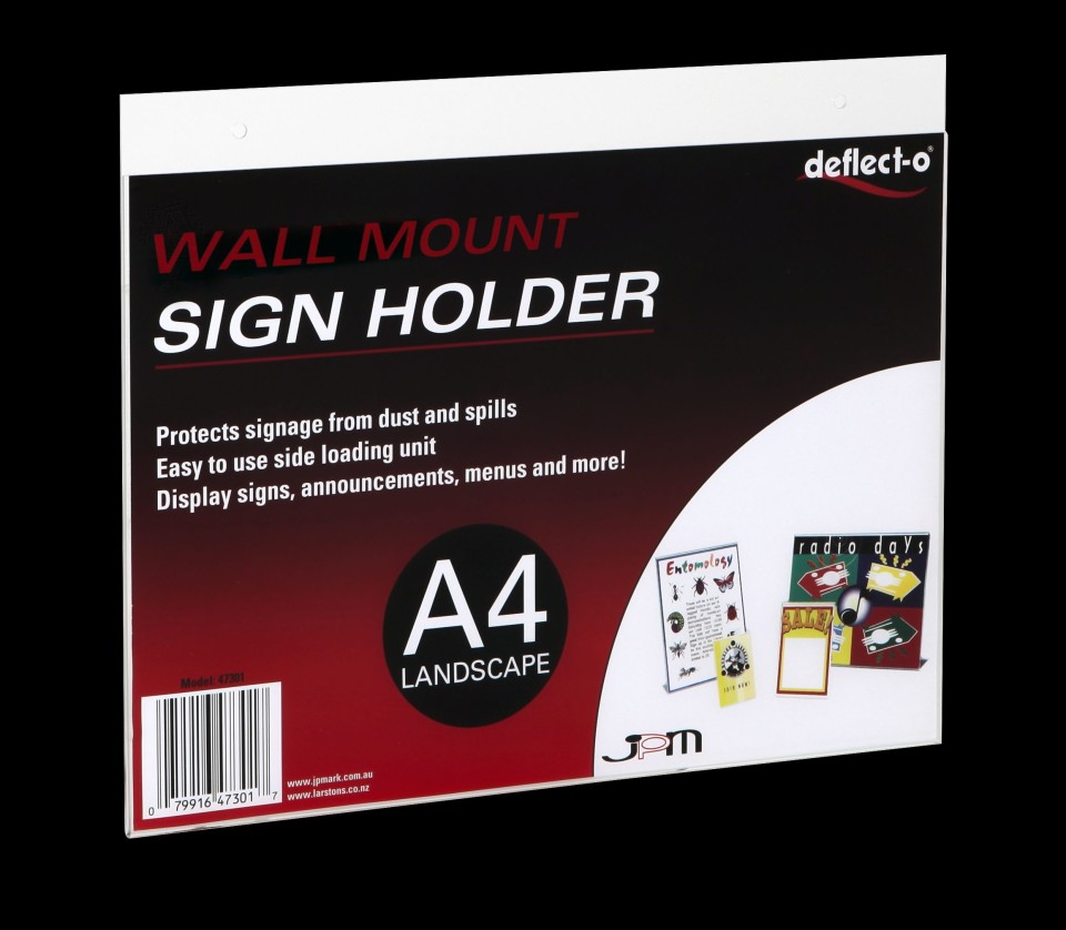 Sign/Menu Holder Wall Mounted Landscape A4 Clear