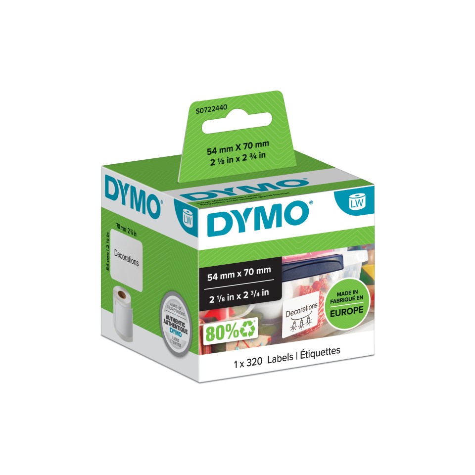 Dymo LabelWriter Multi-Purpose Labels 54mmx70mm Box 320