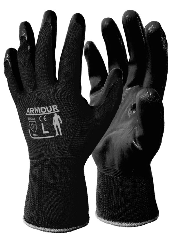 Armour Black Flat Nitrile Open Back Glove Medium