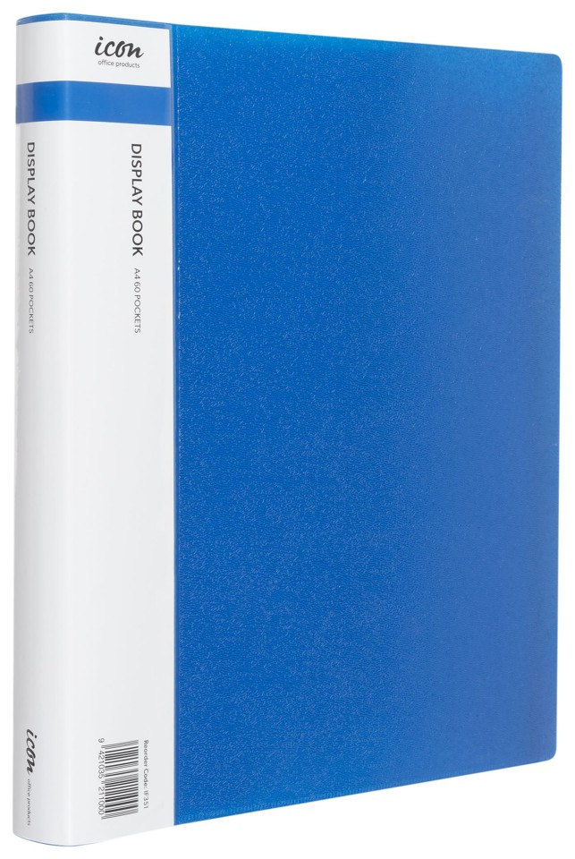 Icon Display Book With Insert Spine A4 60 Pockets Blue