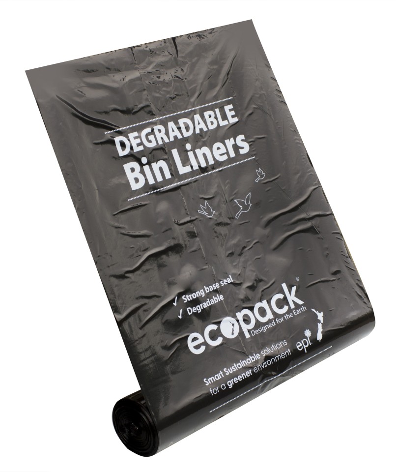 ecopack Degradable Bin Liner HDPE Black 900mm x 1350mm 20 micron Pack of 25