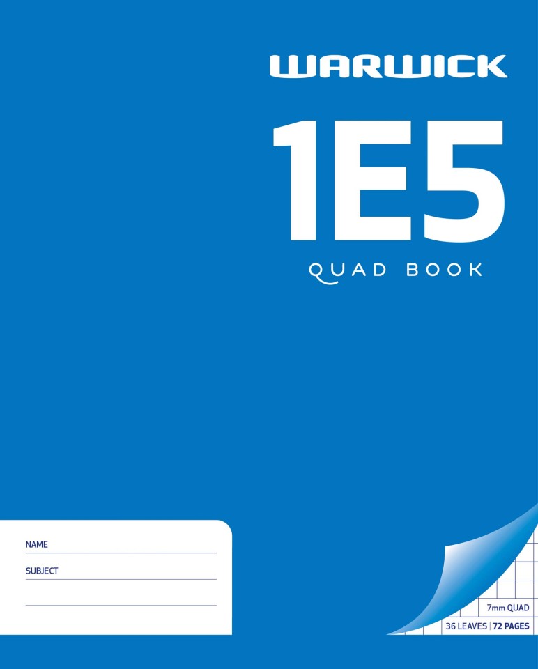 Warwick 1E5 Exercise Book Quad 7mm 255 x 205mm 36 Leaf