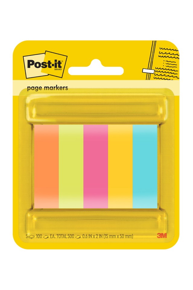 Post-it Page Markers 670-5ASST 15 x 50mm Assorted Colours Pack 5