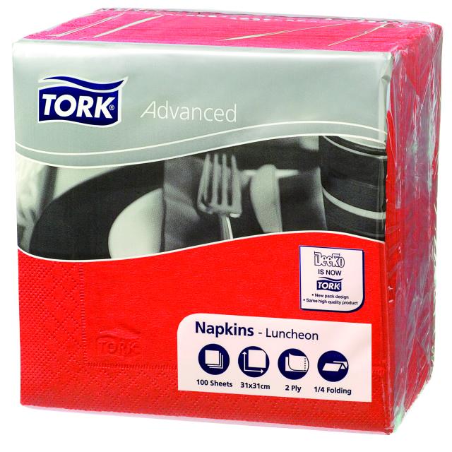 Tork Advanced Napkins 2 Ply Luncheon Red 310X310 Pk100 Ctn18