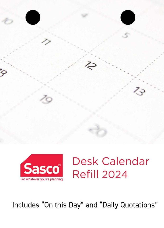 Sasco 2024 Desk Calendar Refill Top Opening