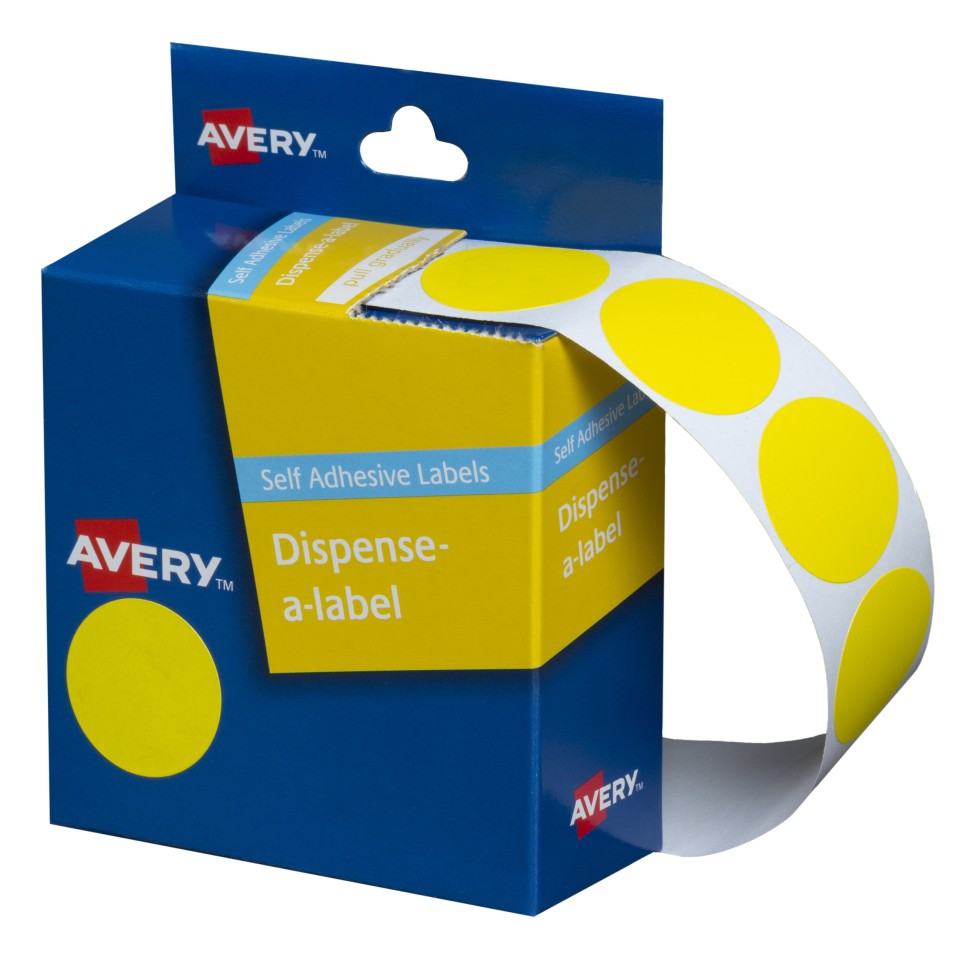 Avery Dot Stickers Dispenser 937247 24mm Diameter Yellow Pack 500