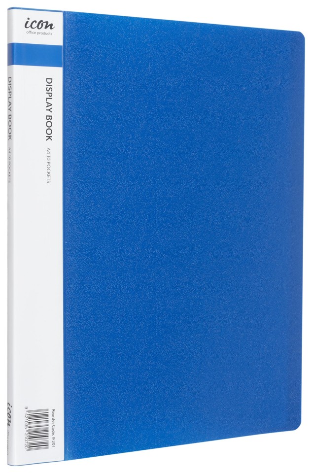 Icon Display Book With Insert Spine A4 10 Pocket Blue