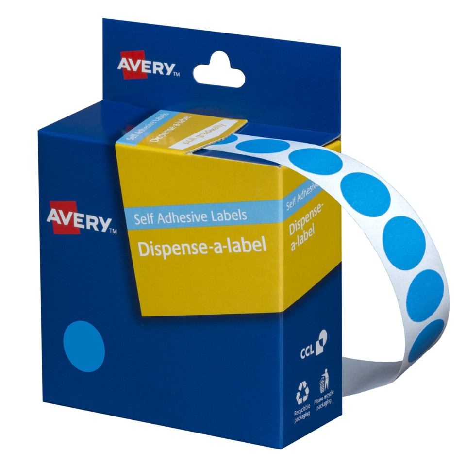 Avery Dot Stickers Dispenser 937275 14mm Diameter Light Blue Pack 1050