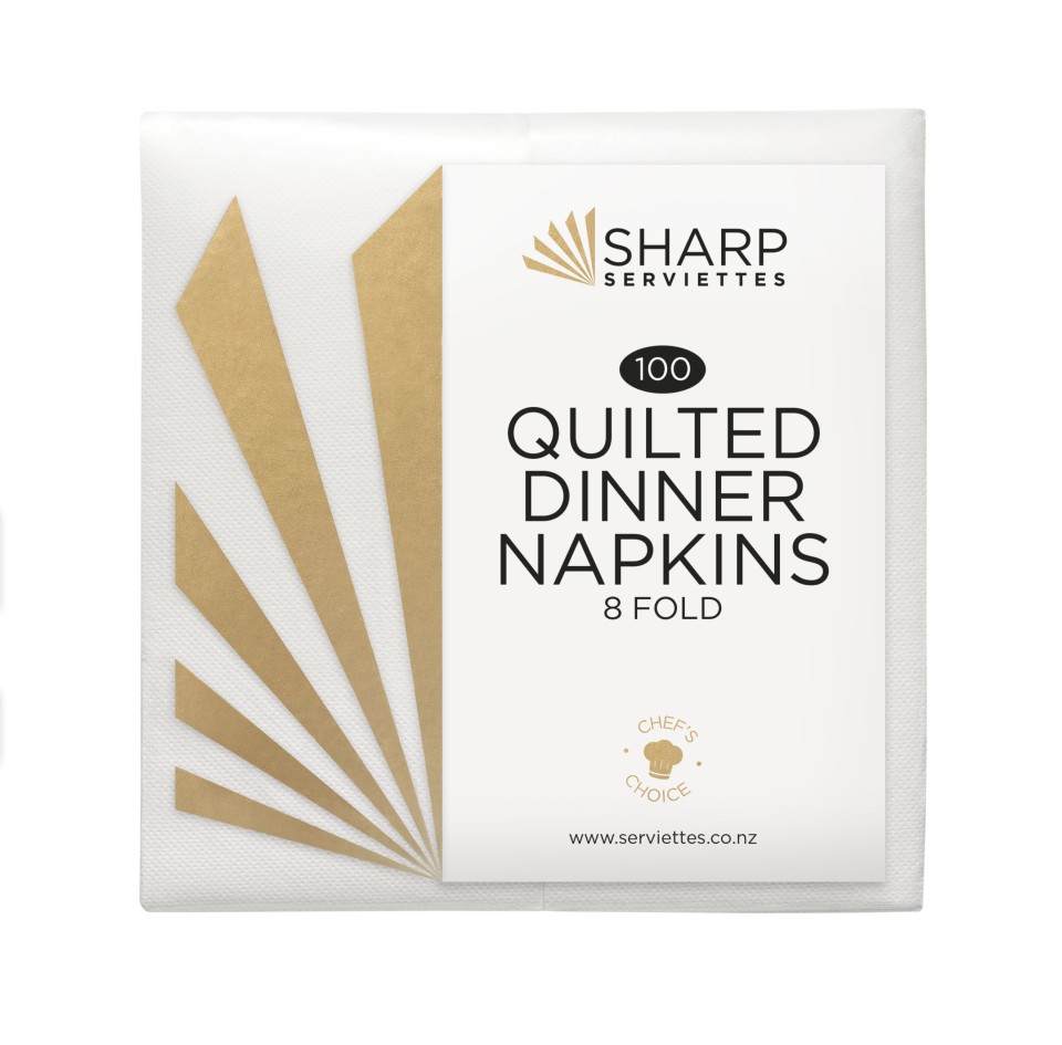 Sharp Quilted Dinner Napkins 8 Fold White Carton of 1000