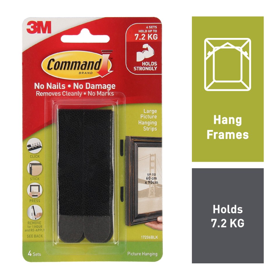 3M Command Picture Hanging Strips Large Black Pack 4