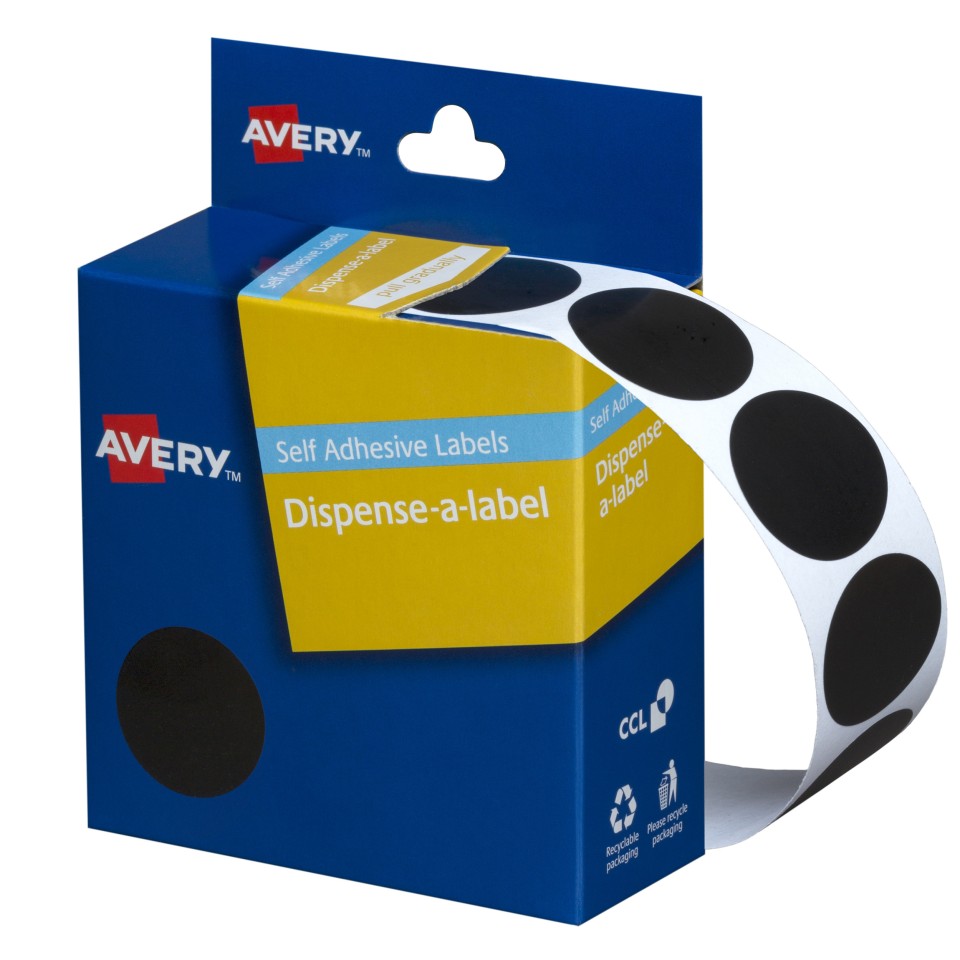 Avery Dot Stickers Dispenser 937250 24mm Diameter Black Pack 500