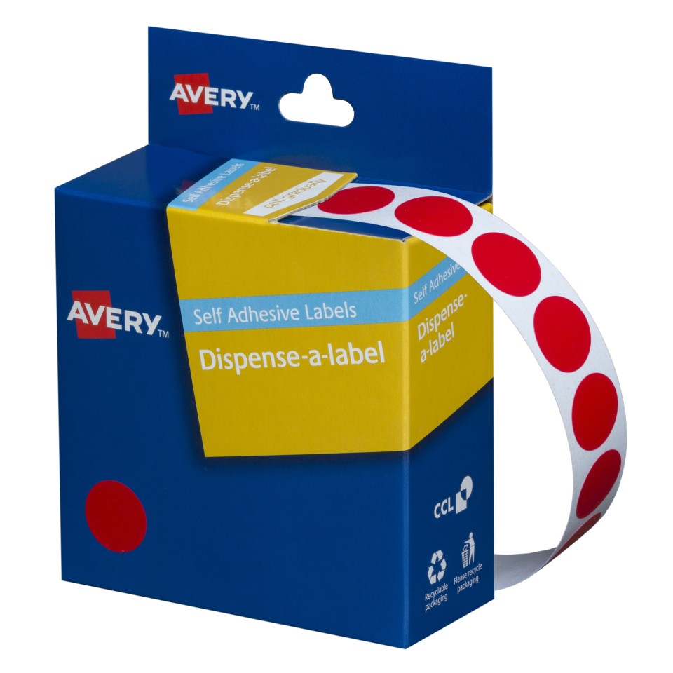 Avery Dot Stickers Dispenser 937235 14mm Diameter Red Pack 1050