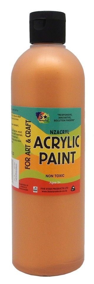 5 Star NZACRYL Acrylic Paint 500ml Metallic Rich Gold