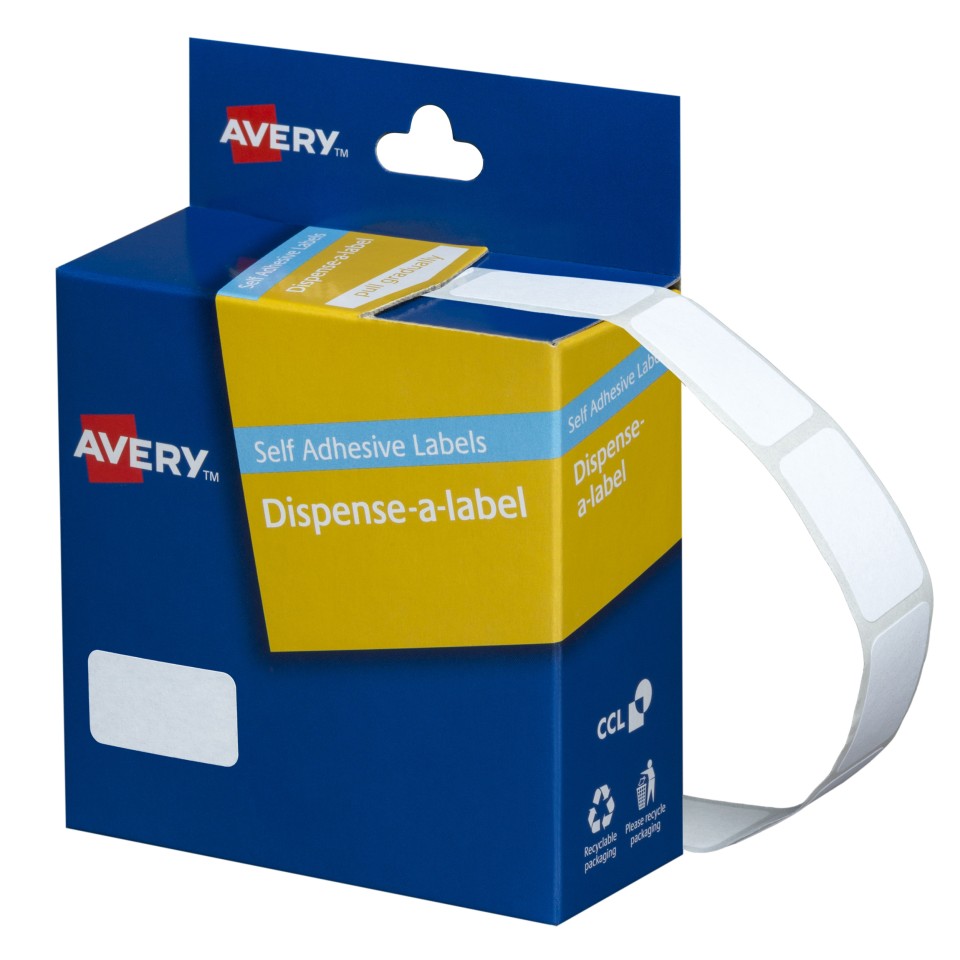 Avery Rectangle Stickers Dispenser Hand writable 937209 24x13mm White Pack 900