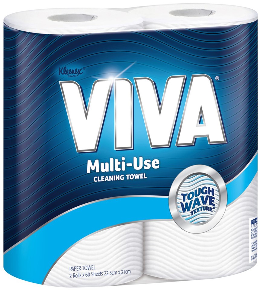 Kleenex VIVA Multi-Use Cleaning Towel 4430 22.5cm x 21cm 60 Sheets per Roll White Pack of 2