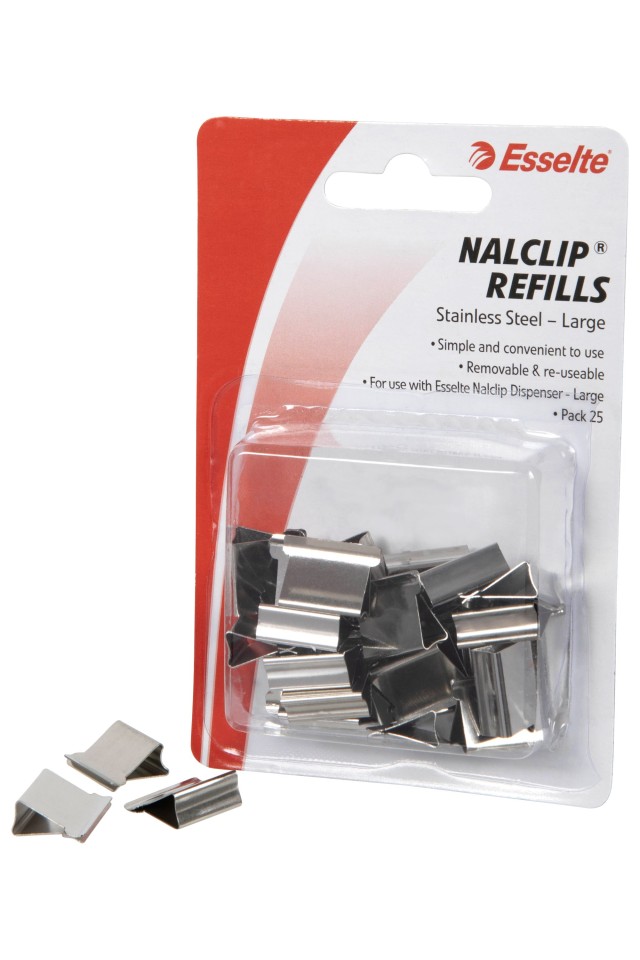 Esselte Nalclip Dispenser Refills Stainless Steel Large Pack 25