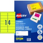 Avery Shipping Labels Laser Printer High Vis 35947/L7163FY 99.1x38.1mm Fluoro Yellow Pack 350 Labels image