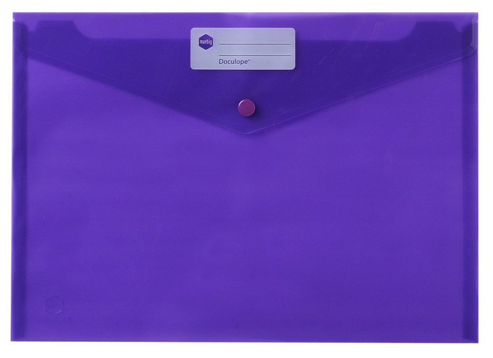 Marbig Document Wallet Polypropylene Button Closure A4 Purple Pack 10