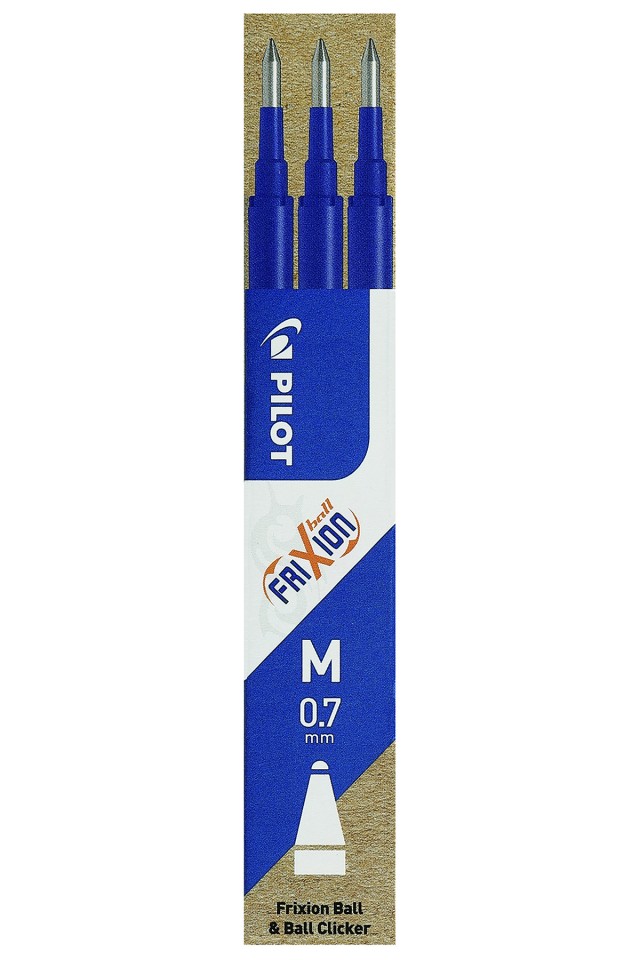 Pilot Frixion Ballpoint Pen Refill For Ball And Clicker Fine 0.7mm Blue Pack 3