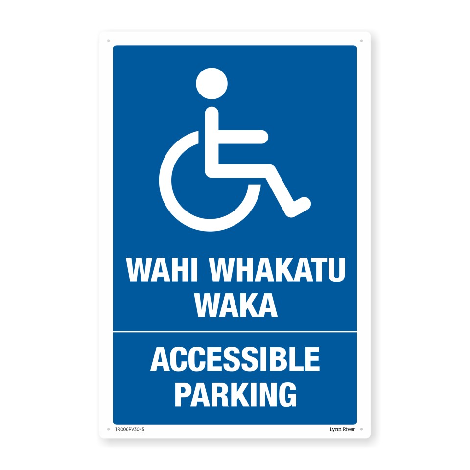 Te Reo Safety Sign Tunga Waka Whai Huarahi - Accessible Parking Pvc 300mm X 450