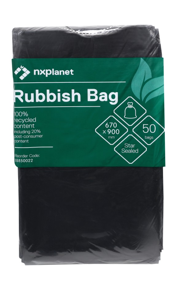 NXPlanet Rubbish Bag 60L LDPE Black 670 x 900mm 30mu Pack of 50