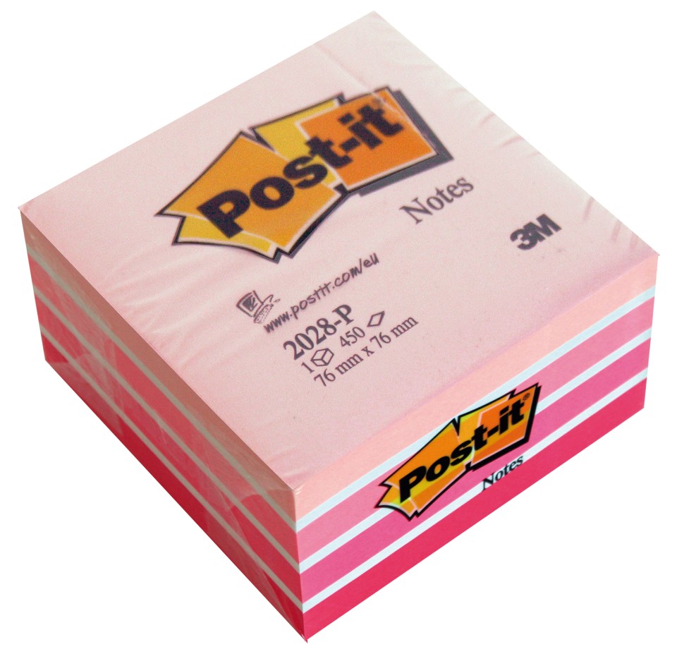 Post-it Self Adhesive Notes 2028-P Memo Cube 76 x 76mm Pink