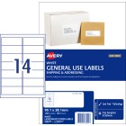 Avery General Use Labels 938209/L7163GU 99.1x38.1mm 14 Per Sheet White Pack 1400 Labels image
