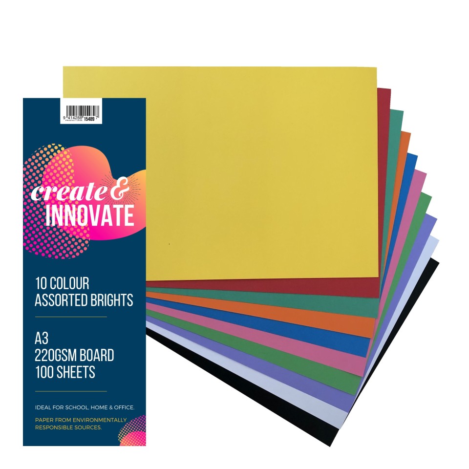Create&innovate Colour Paper A3 220gsm Pack 100 10 Colours