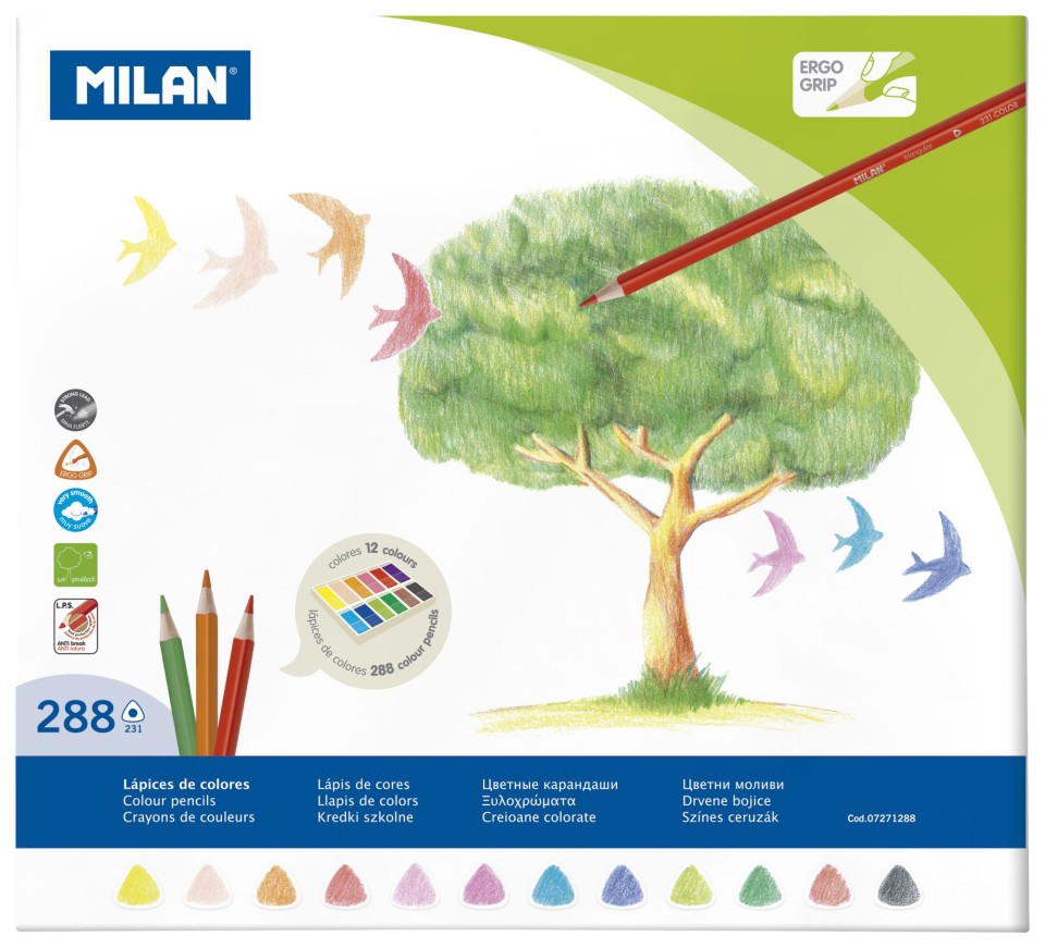 Milan Coloured Pencils Triangular Assorted Colours Box 288