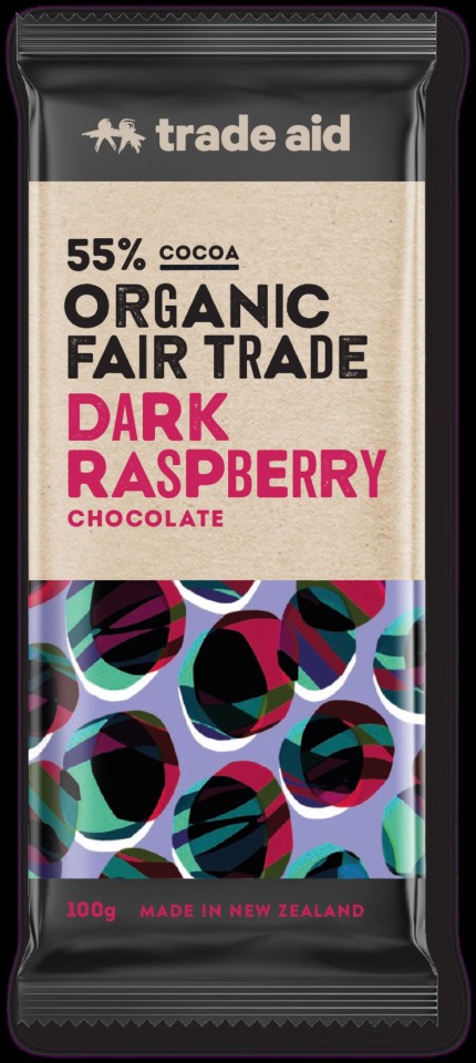 Trade Aid Organic 55% Dark Raspberry Chocolate 100g