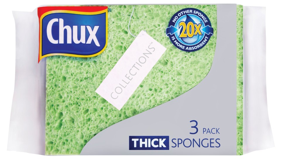 Chux Collection Sponges Thick Assorted Colours Pack of 3 CVS125/3