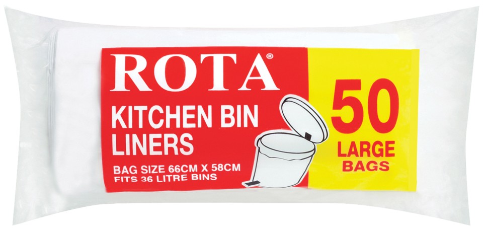 Rota Kitchen Bin Liner 36L 660x580mm White Roll of 50