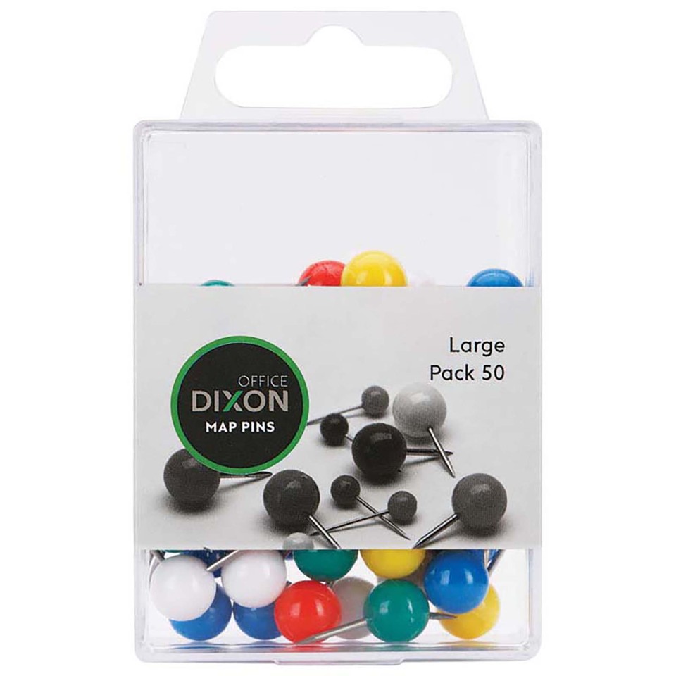 Dixon Map Pins Large Assorted Colours Pack 50