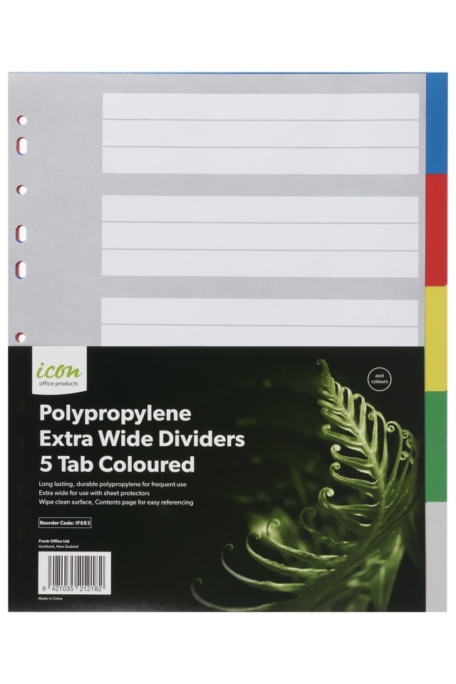Icon Dividers Polypropylene 5 Tab Extra Wide Coloured