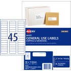Avery General Use Labels 938212/L7156GU 58x17.8mm 45 Per Sheet White Pack 4500 Labels image