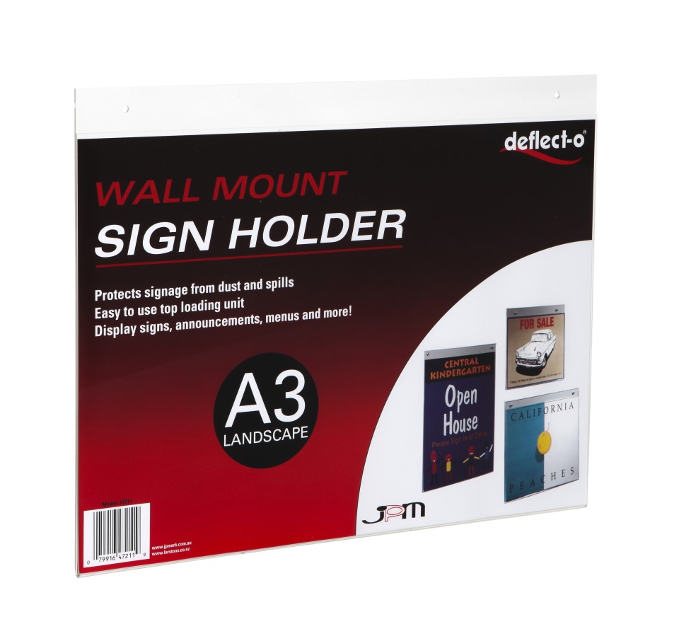 Sign/Menu Holder Wall Mounted Landscape A3 Clear