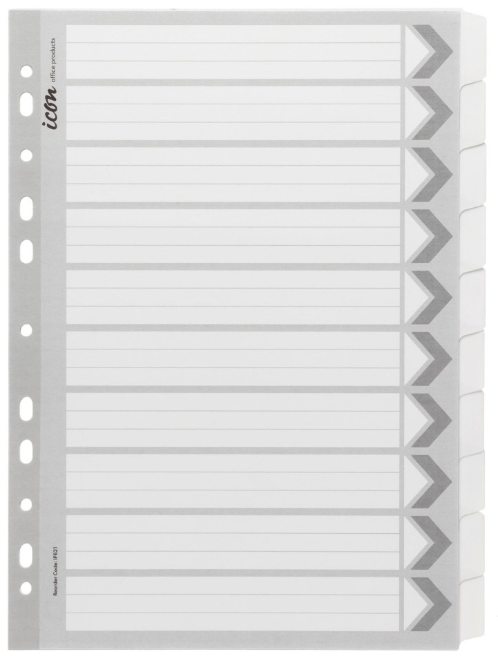 Icon Cardboard Dividers Reinforced Tabs A4 10 Tab White