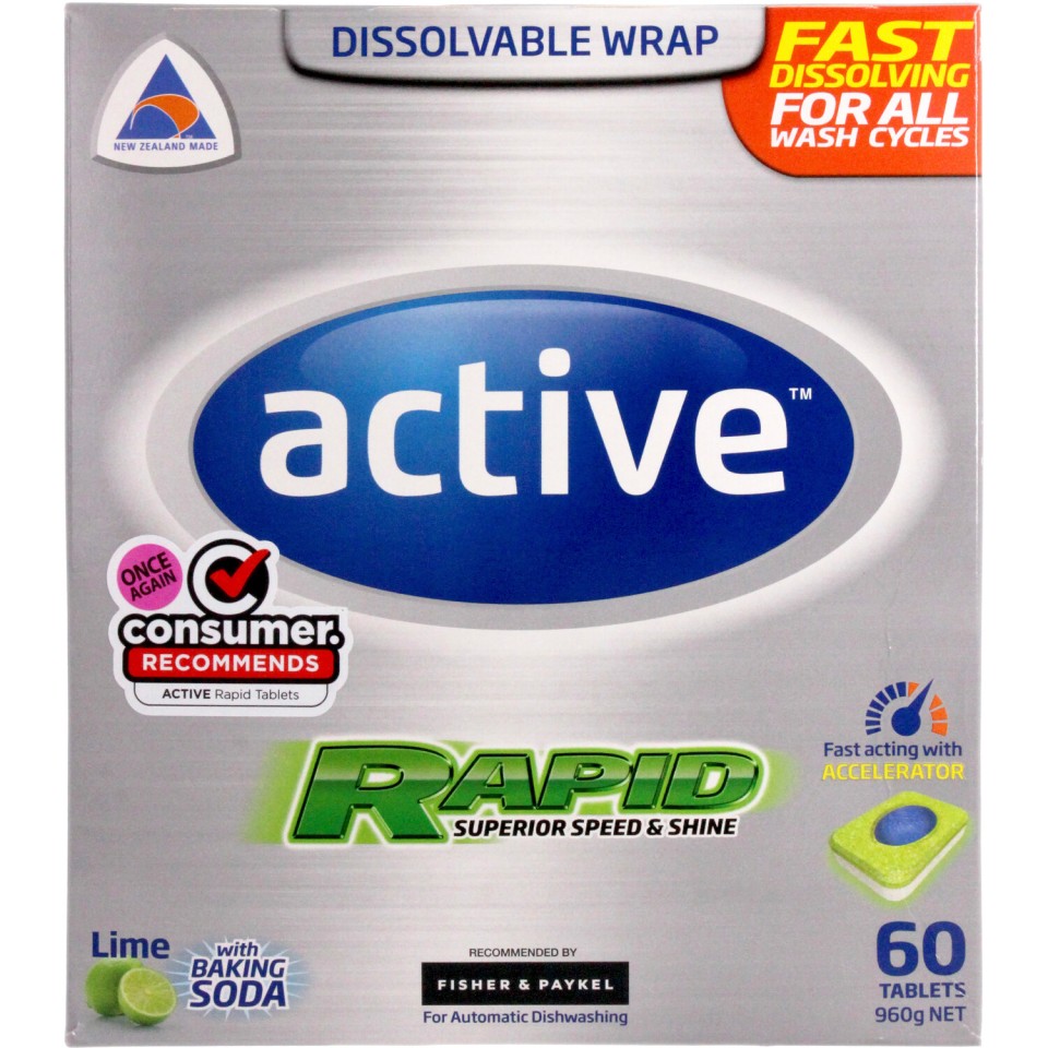 Active Rapid Dishwasher Tablets Lime with Baking Soda Pack of 60