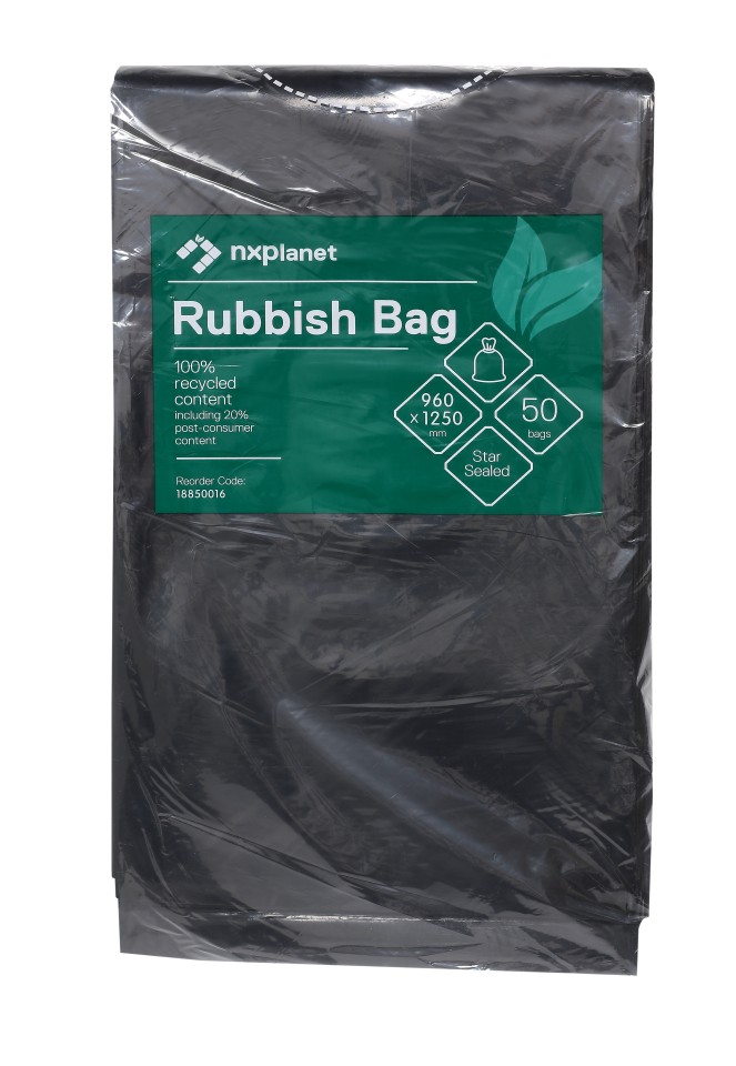 NXPlanet Rubbish Bag LDPE 120L 1250x960mm 28mu Black Pack of 50